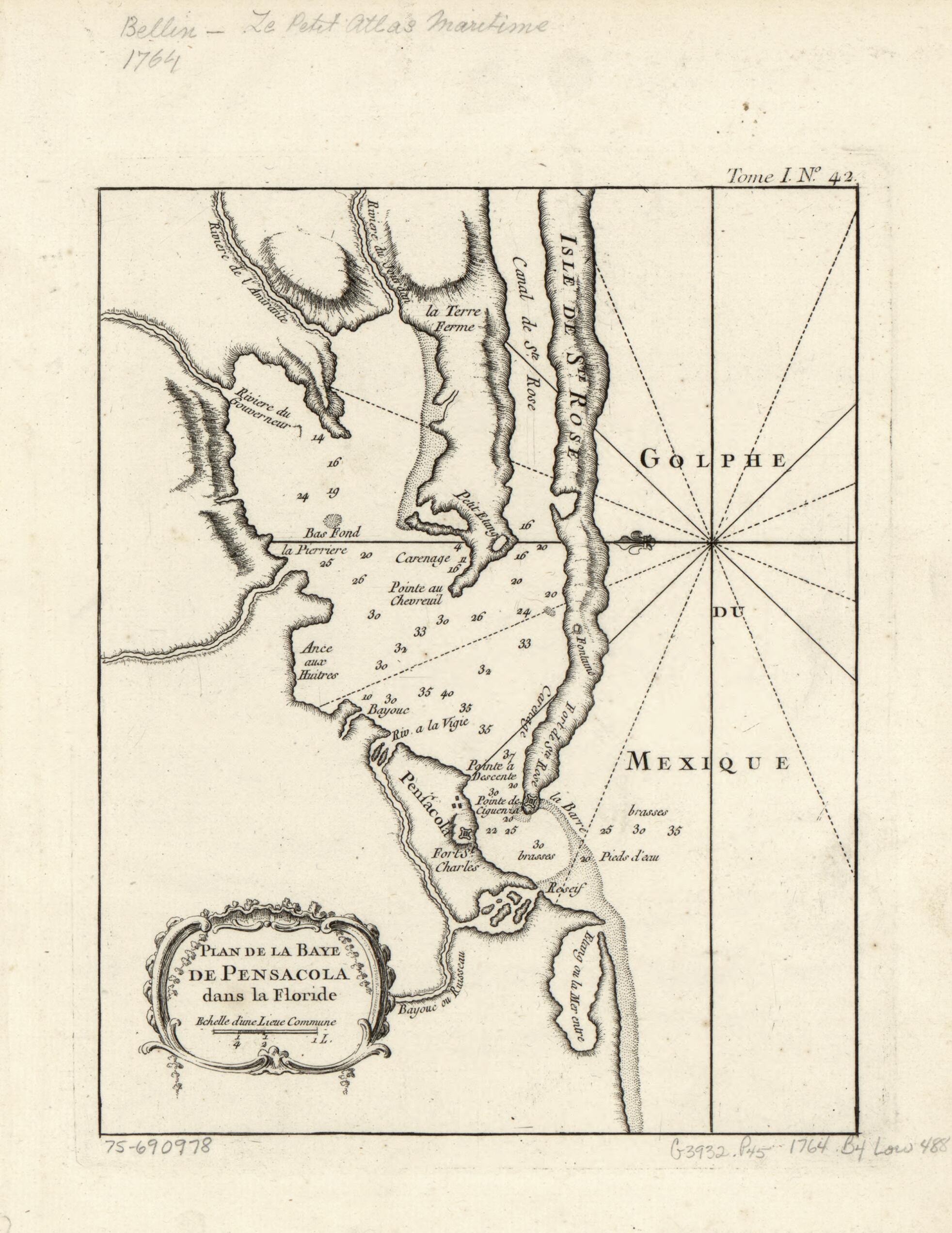 This old map of Plan De La Baye De Pensacola Dans La Floride from 1764 was created by Jacques Nicolas Bellin in 1764