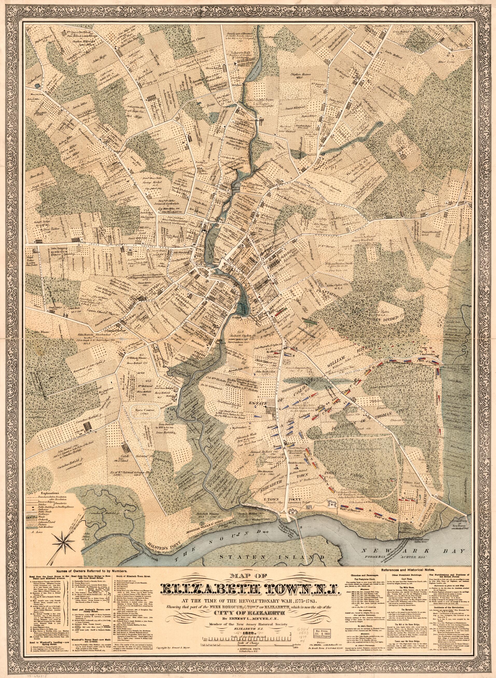 This old map of 1783. Showing That Part of the Free Borough and Town of Elizabeth, Which Is Now the Site of the City of Elizabeth from 1879 was created by Ernest L. Meyer, J. (Joseph) Schedler in 1879
