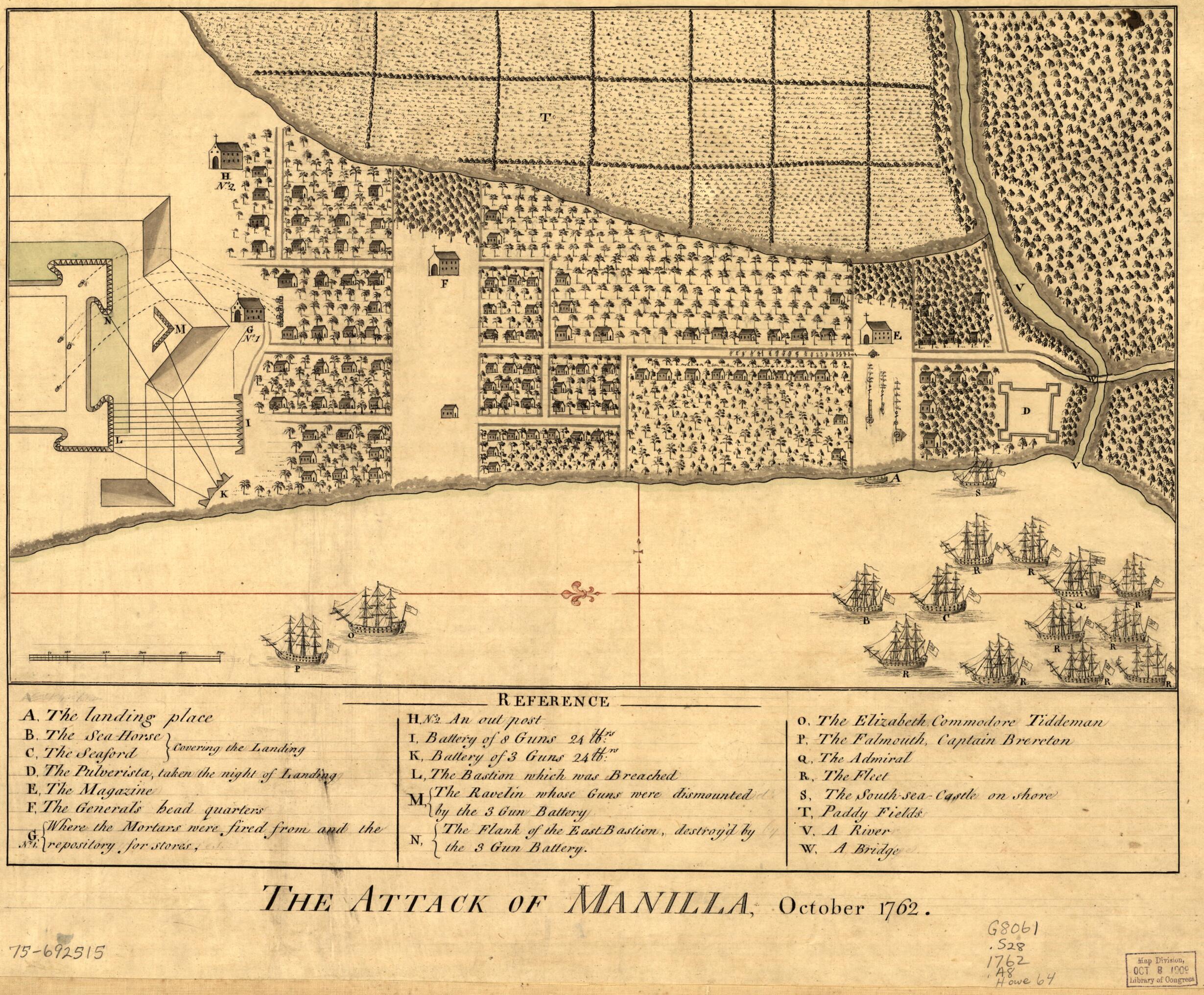 This old map of The Attack of Manilla, October from 1762 was created by in 1762