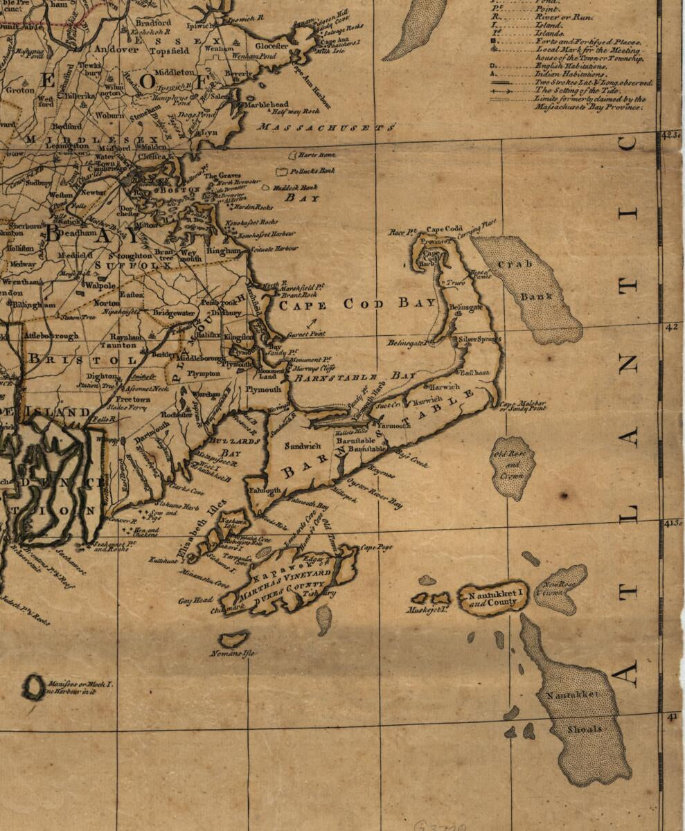 This old map of A Map of the Most Inhabited Part of New England, Containing the Provinces of Massachusets Bay and New Hampshire, With the Colonies of Conecticut and Rhode Island, Divided Into Counties and Townships: the Whole Composed from Actual Surveys