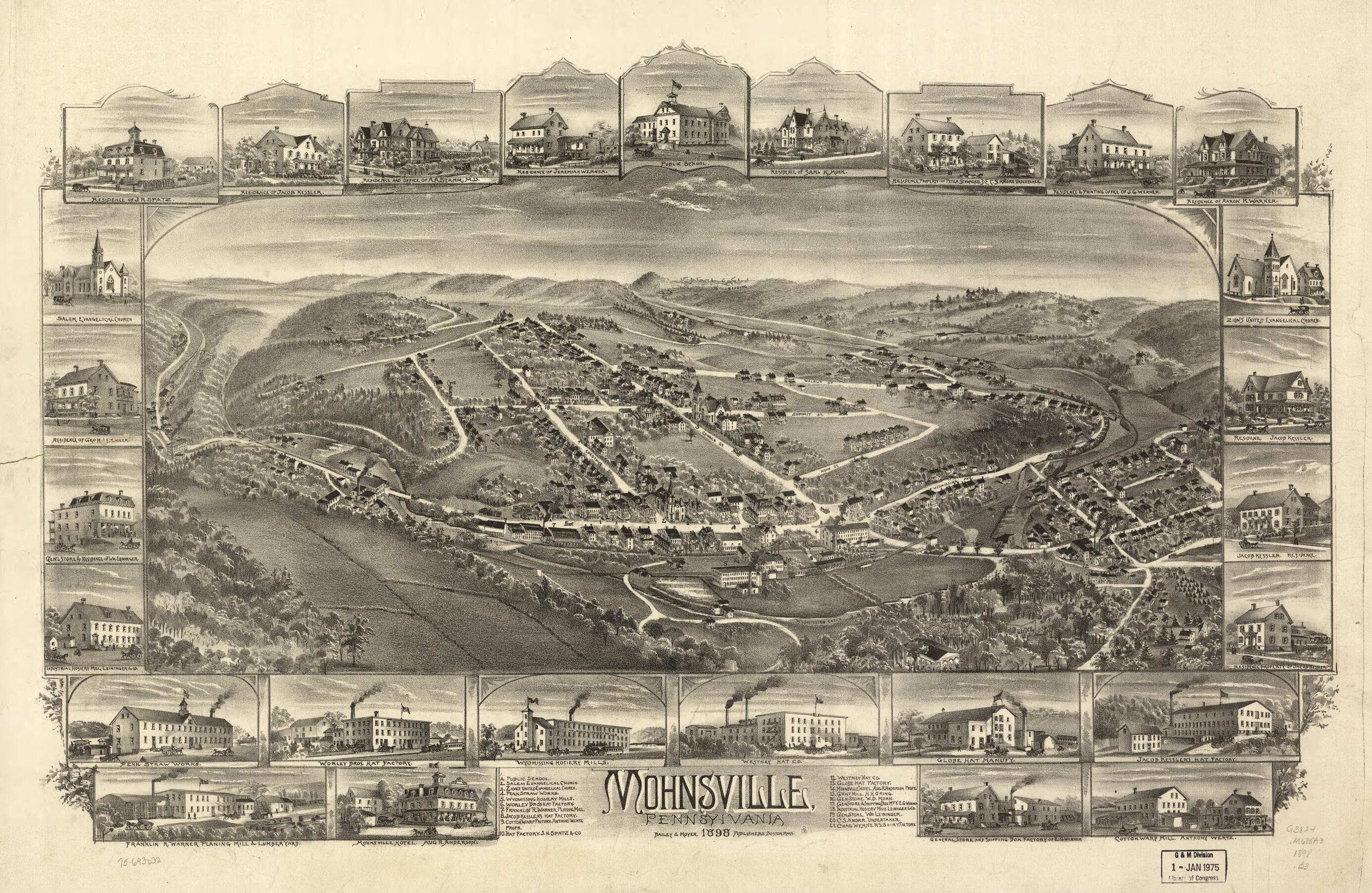 This old map of Mohnsville, Pennsylvania from 1898 was created by Bailey & Moyer in 1898