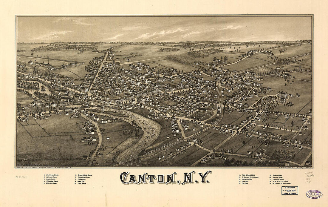 This old map of Canton, New York from 1885 was created by L. R. Burleigh, C.H. Vogt & Son in 1885