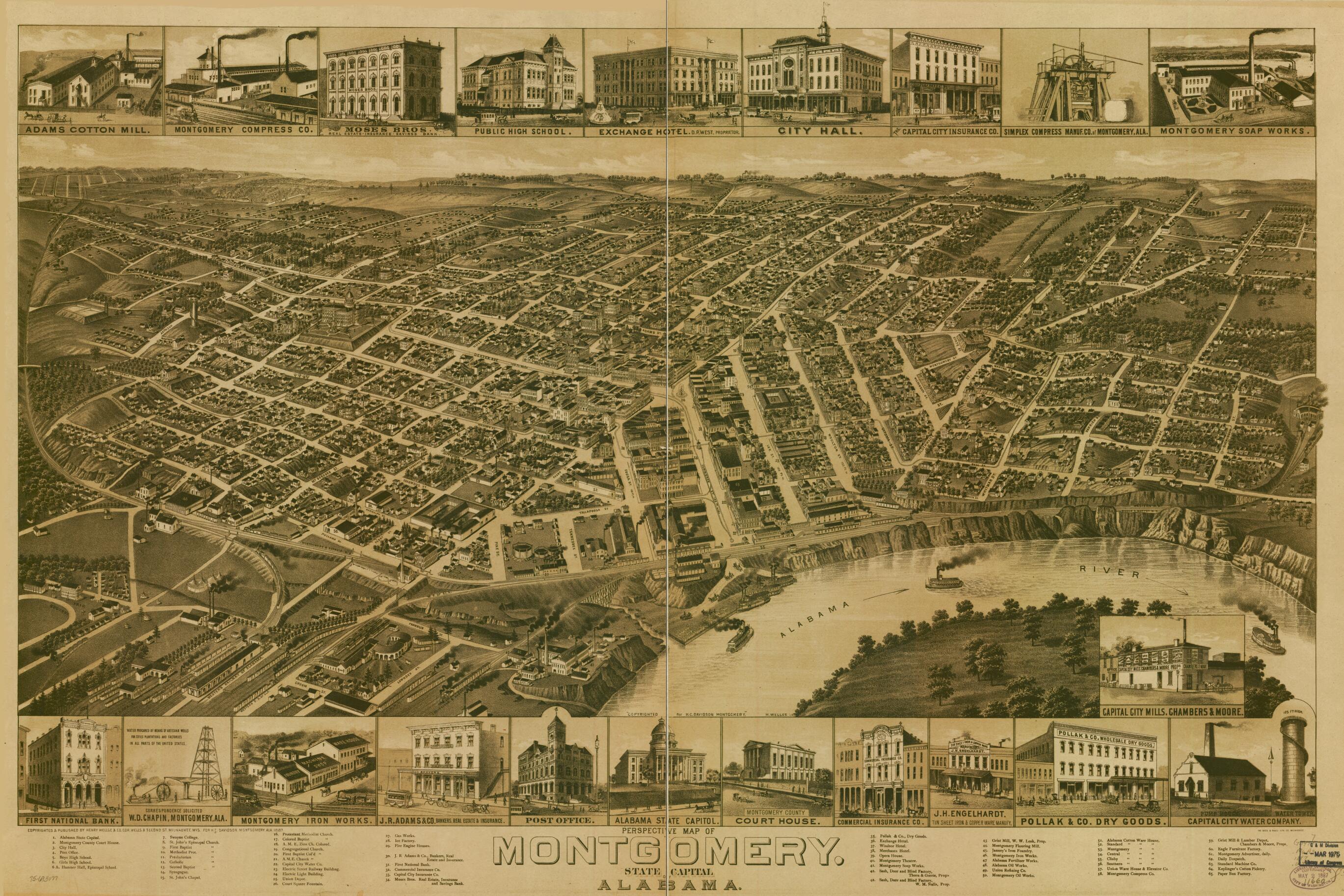 This old map of Perspective Map of Montgomery, State Capital of Alabama from 1887 was created by Beck & Pauli, Henry Wellge & Co, H. (Henry) Wellge in 1887