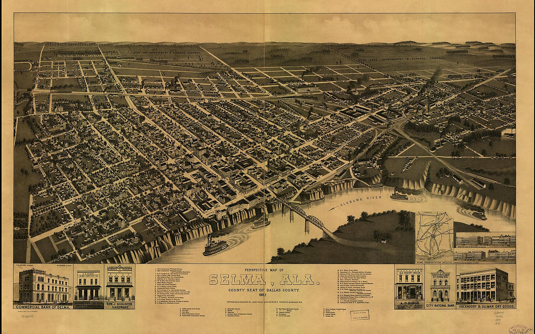 This old map of Perspective Map of Selma,Alabama County Seat of Dallas County from 1887 was created by Beck & Pauli, Henry Wellge & Co, H. (Henry) Wellge in 1887