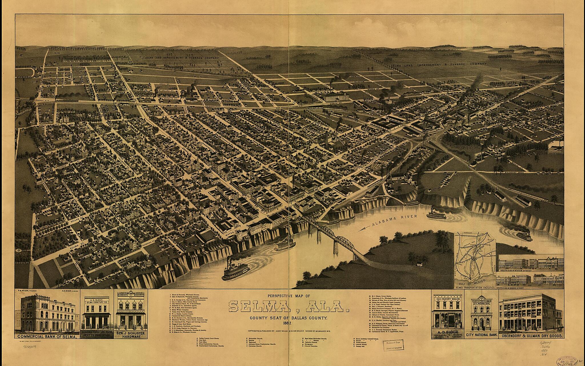 This old map of Perspective Map of Selma,Alabama County Seat of Dallas County from 1887 was created by Beck & Pauli, Henry Wellge & Co, H. (Henry) Wellge in 1887