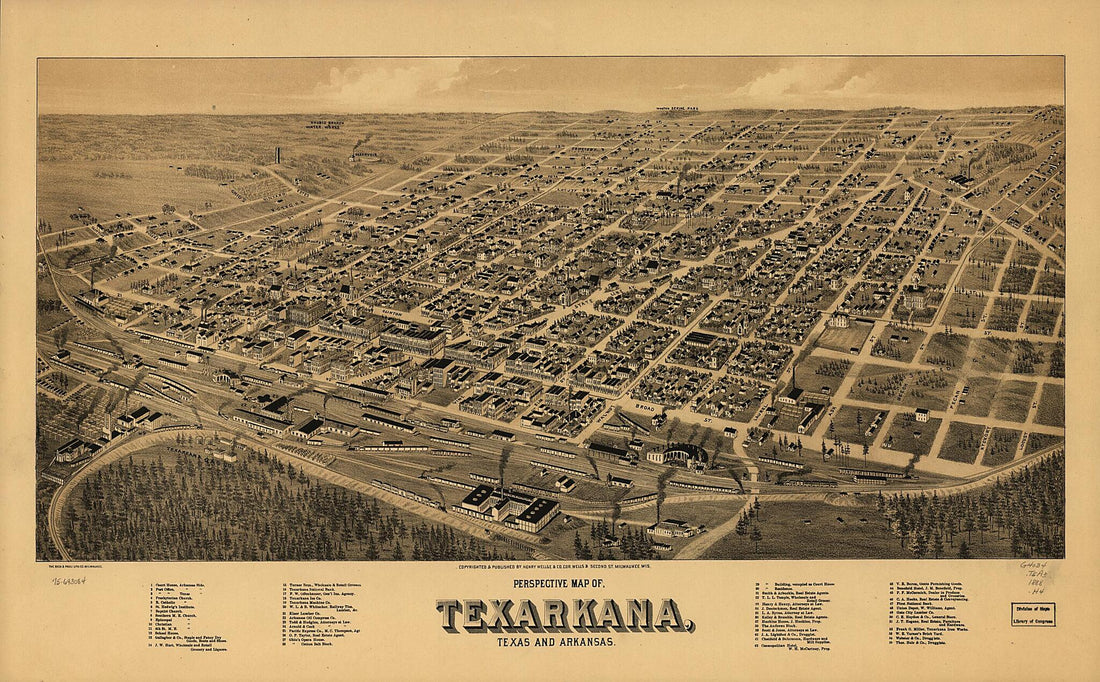 This old map of Perspective Map Of, Texarkana, Texas and Arkansas from 1888 was created by Beck & Pauli, Henry Wellge & Co in 1888