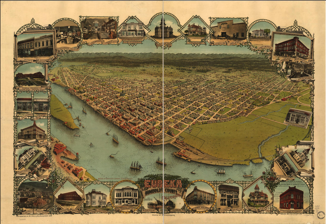 This old map of Eureka, Humboldt County, California from 1902 was created by Britton & Rey, Noe (A.C.) & G.R. Georgeson in 1902