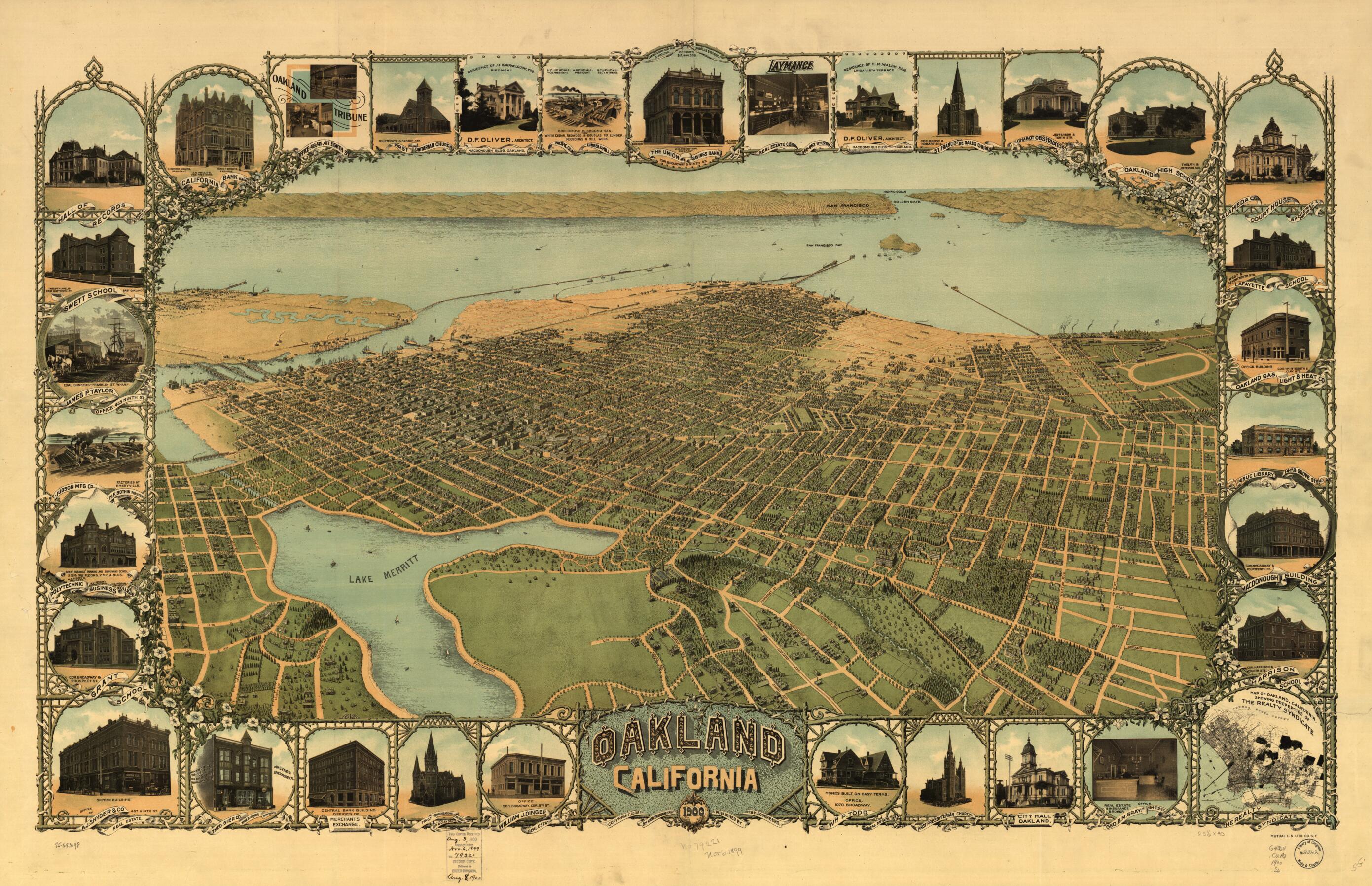 This old map of Oakland, California, from 1900 was created by Mutual L. & Lith. Co, Soderberg (F. & H.) (Firm), Fred Soderberg in 1900
