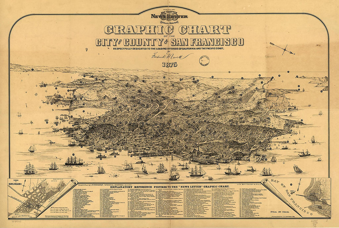 This old map of Graphic Chart of the City and County of San Francisco from 1875 was created by Rey & Co Britton, Frederick Marriott, J. Mendenhall, Louis R. Townsend, Leopold Ernest Wyneken in 1875