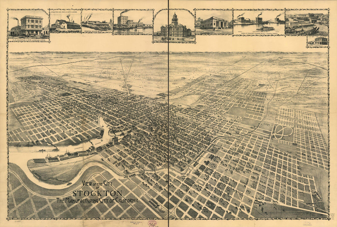 This old map of View of City of Stockton, the Manufacturing City of California from 1895 was created by Dakin Publishing Co in 1895