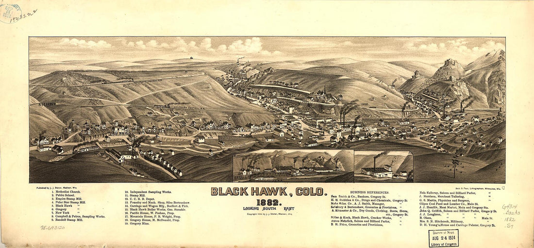 This old map of Black Hawk,Colorado from 1882 was created by Beck & Pauli, J. J. Stoner in 1882