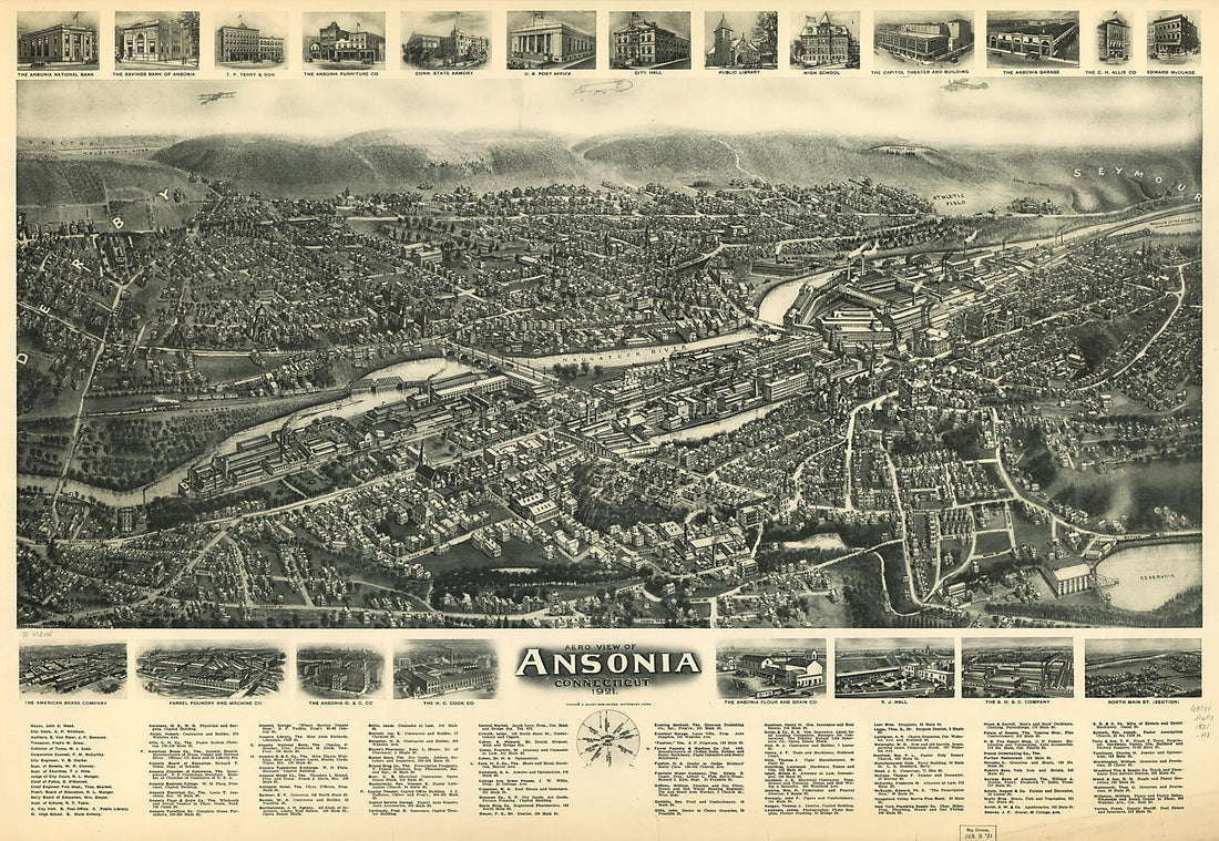 This old map of Aero View of Ansonia, Connecticut from 1921 was created by Hughes & Bailey in 1921