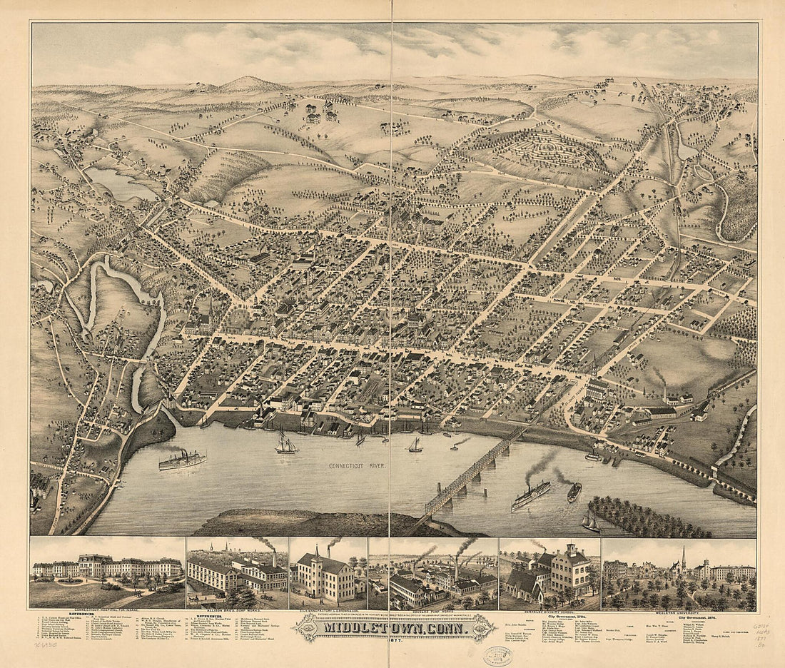This old map of Middletown, Connecticut from 1877 was created by O.H. Bailey & Co in 1877