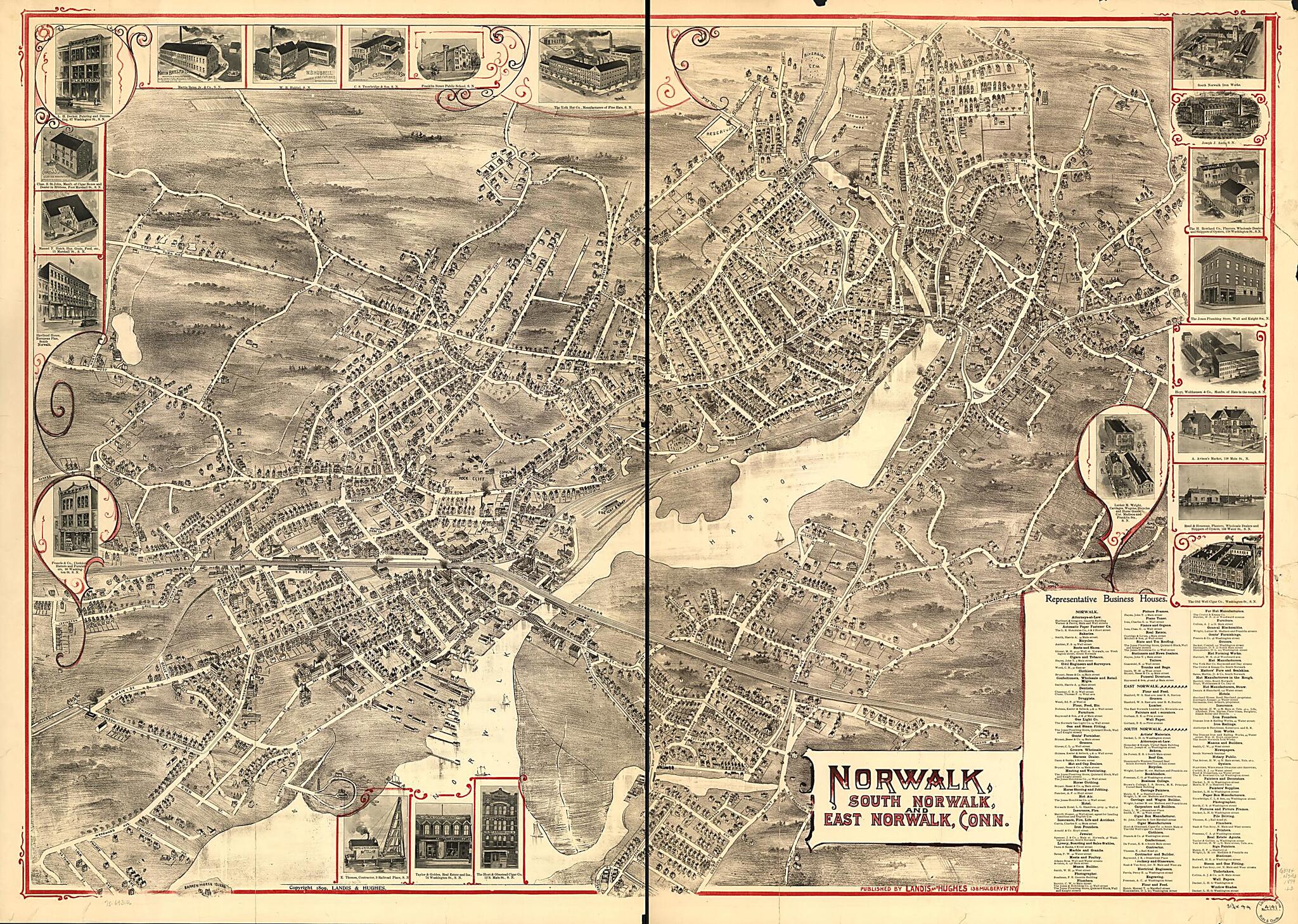 This old map of Norwalk, South Norwalk, and East Norwalk, Connecticut from 1899 was created by Landis and Hughes in 1899