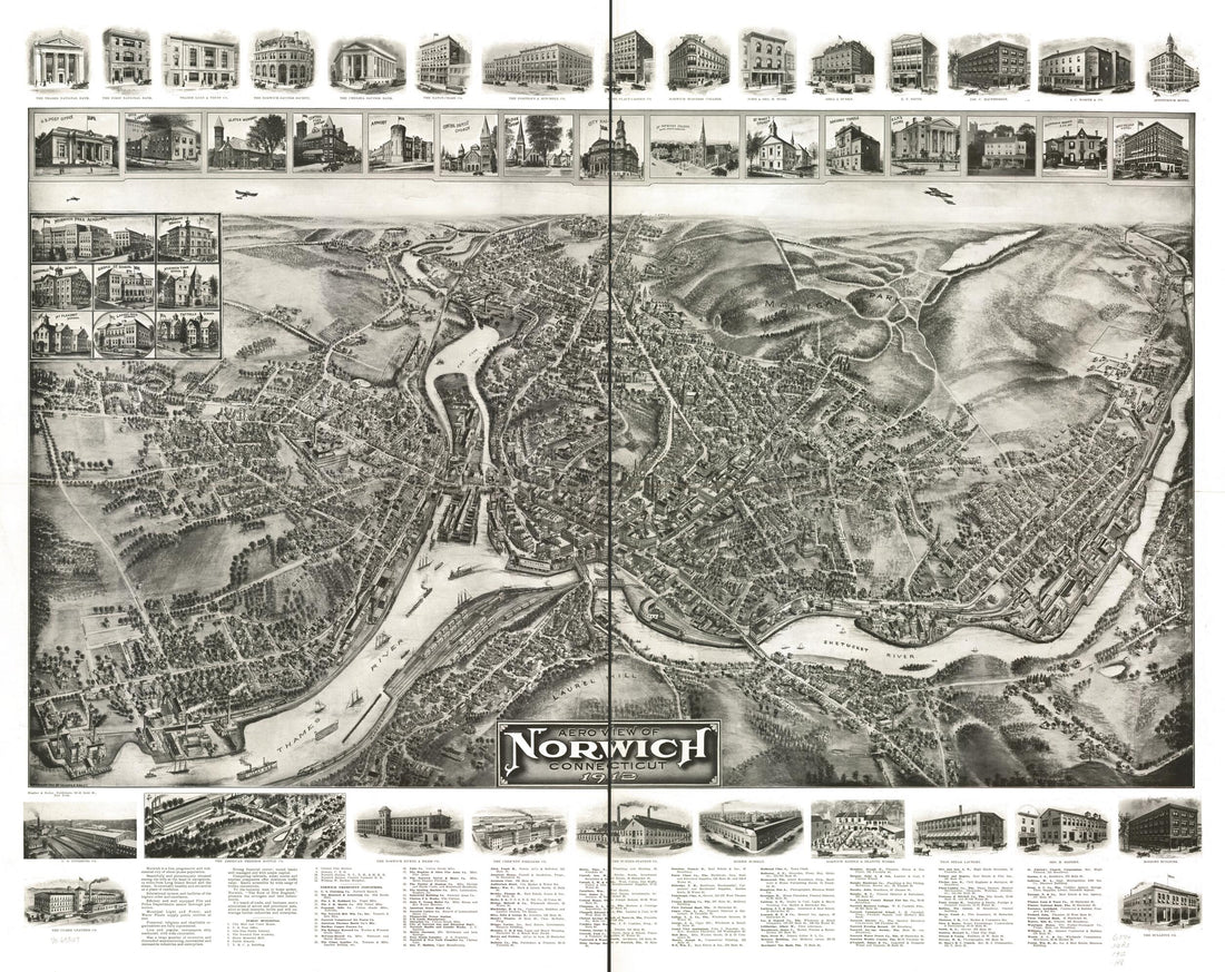 This old map of Aero View of Norwich, Connecticut from 1912 was created by Hughes & Bailey in 1912