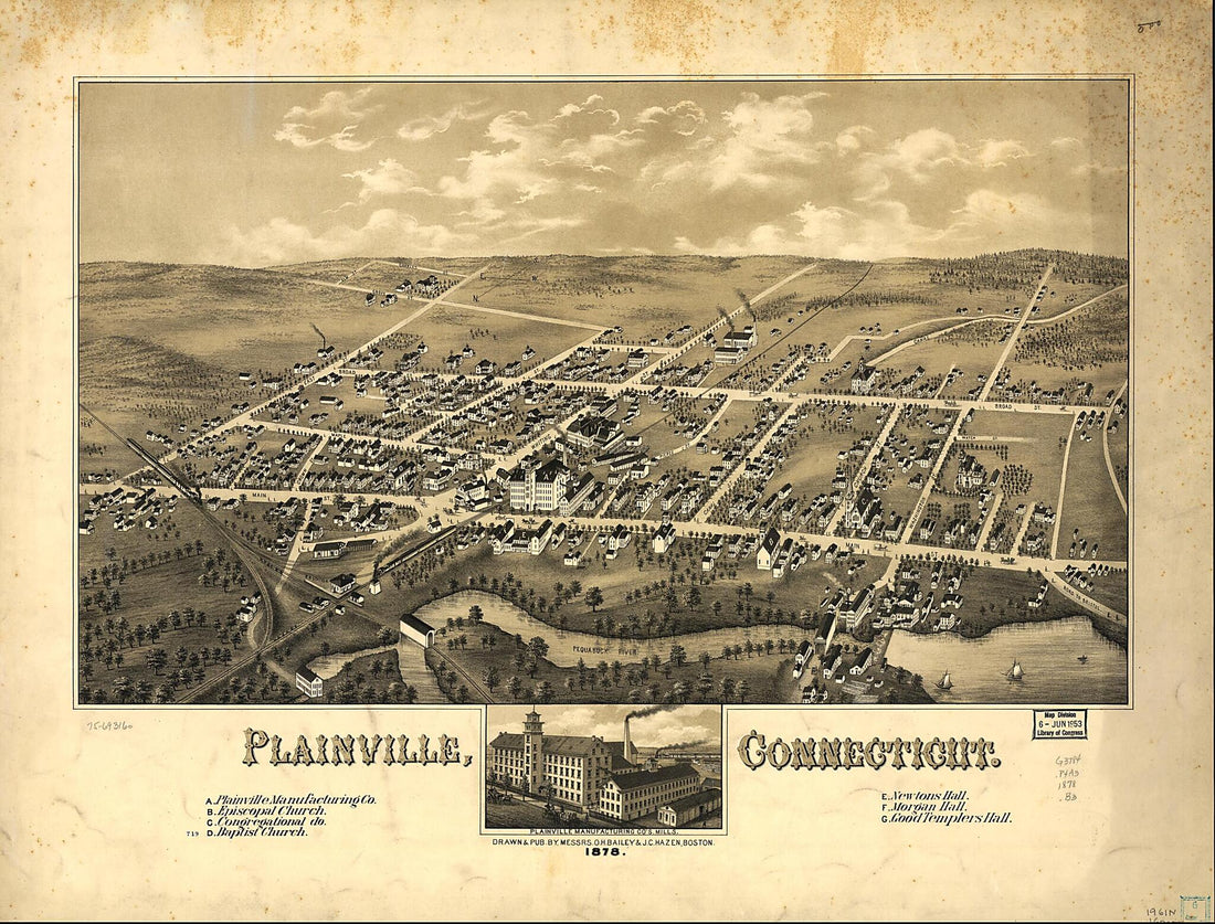 This old map of Plainville, Connecticut from 1878 was created by O. H. (Oakley Hoopes) Bailey, C.H. Vogt (Firm), J. C. Hazen in 1878