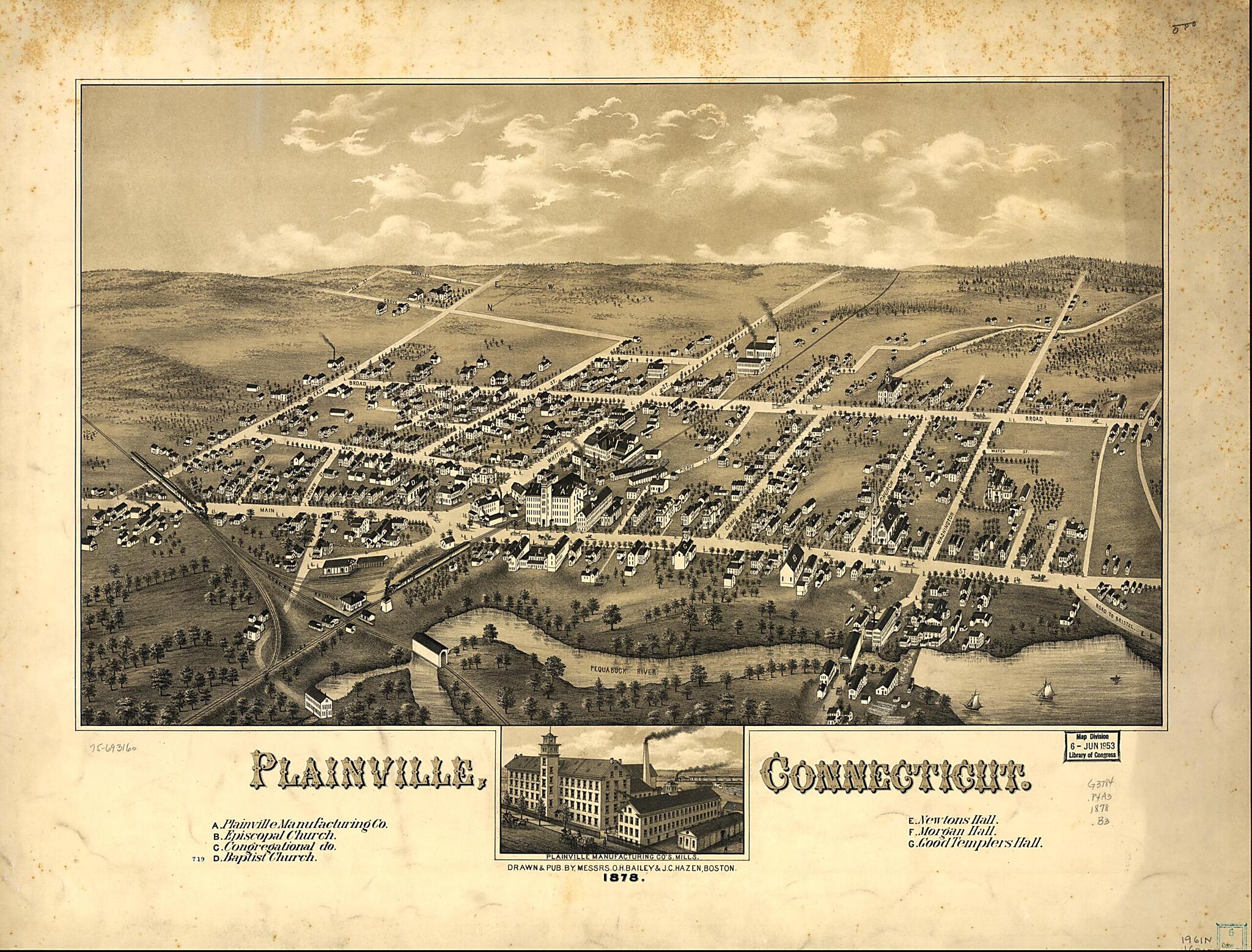 This old map of Plainville, Connecticut from 1878 was created by O. H. (Oakley Hoopes) Bailey, C.H. Vogt (Firm), J. C. Hazen in 1878