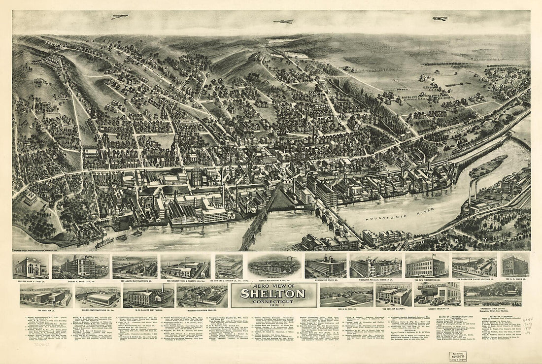 This old map of Aero View of Shelton, Connecticut from 1919 was created by Hughes & Bailey in 1919