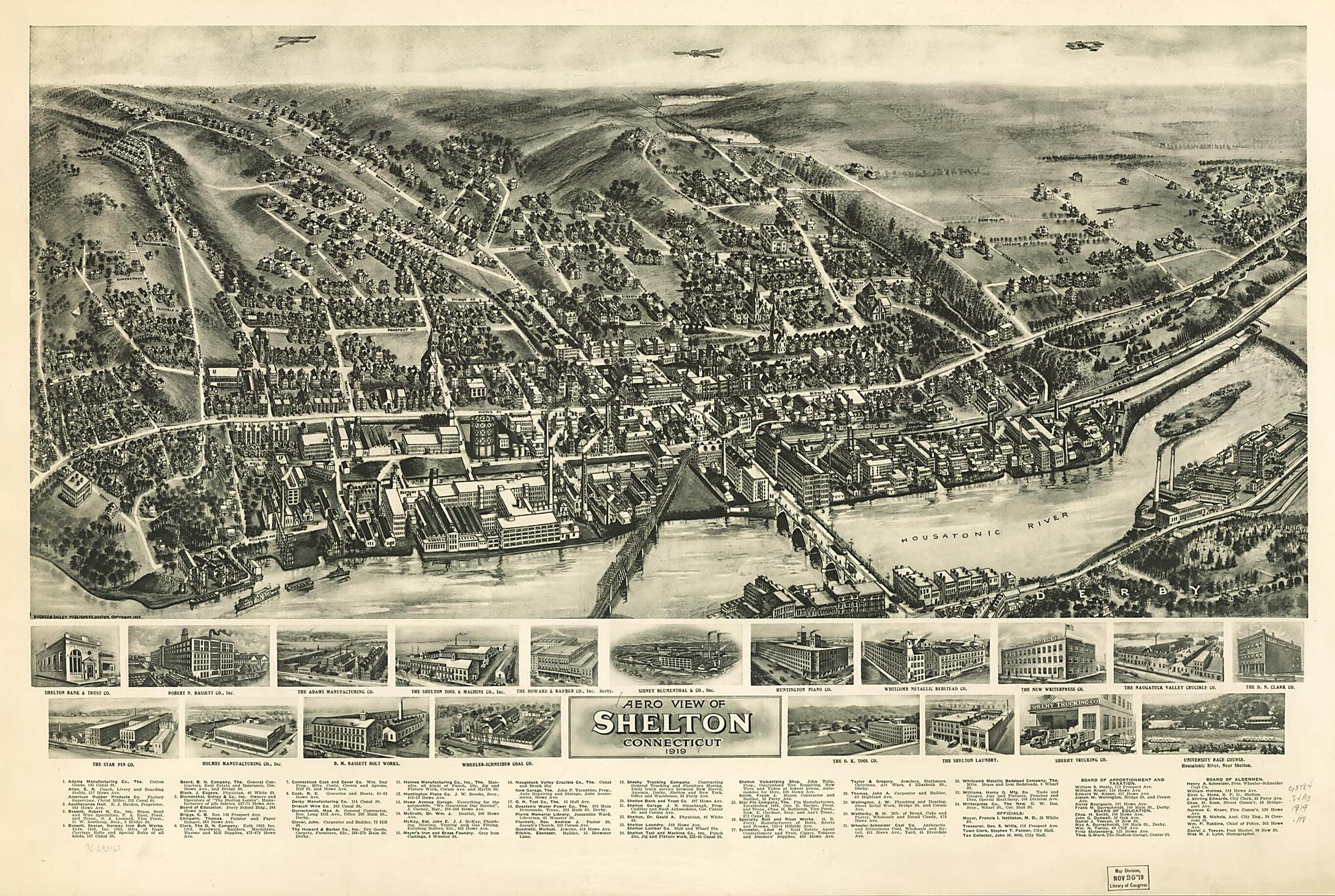 This old map of Aero View of Shelton, Connecticut from 1919 was created by Hughes & Bailey in 1919