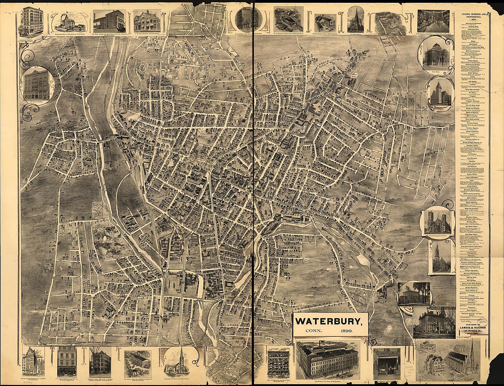 This old map of Waterbury, Connecticut from 1899 was created by Landis and Hughes in 1899