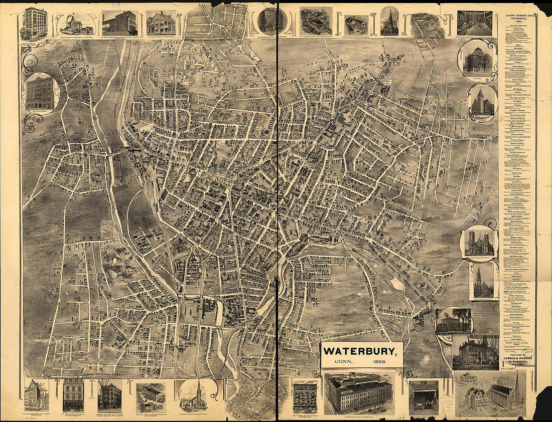 This old map of Waterbury, Connecticut from 1899 was created by Landis and Hughes in 1899