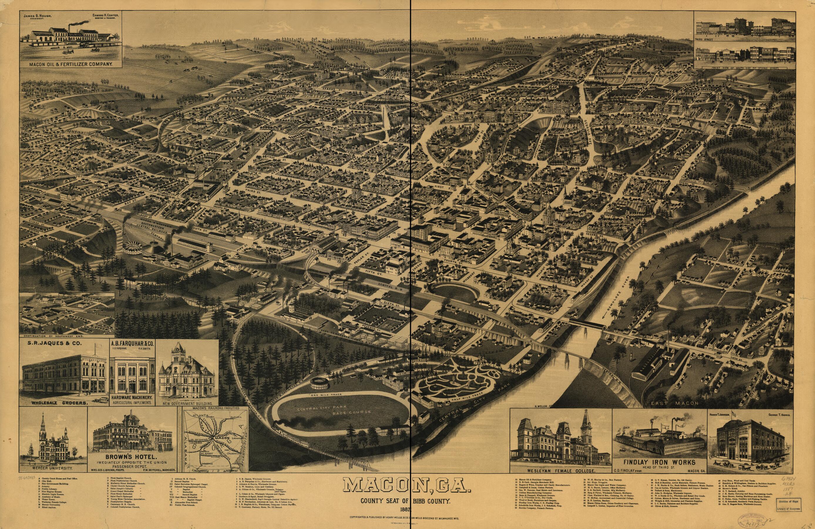 This old map of Macon, Georgia County Seat of Bibb County from 1887 was created by Beck & Pauli, Henry Wellge & Co, H. (Henry) Wellge in 1887