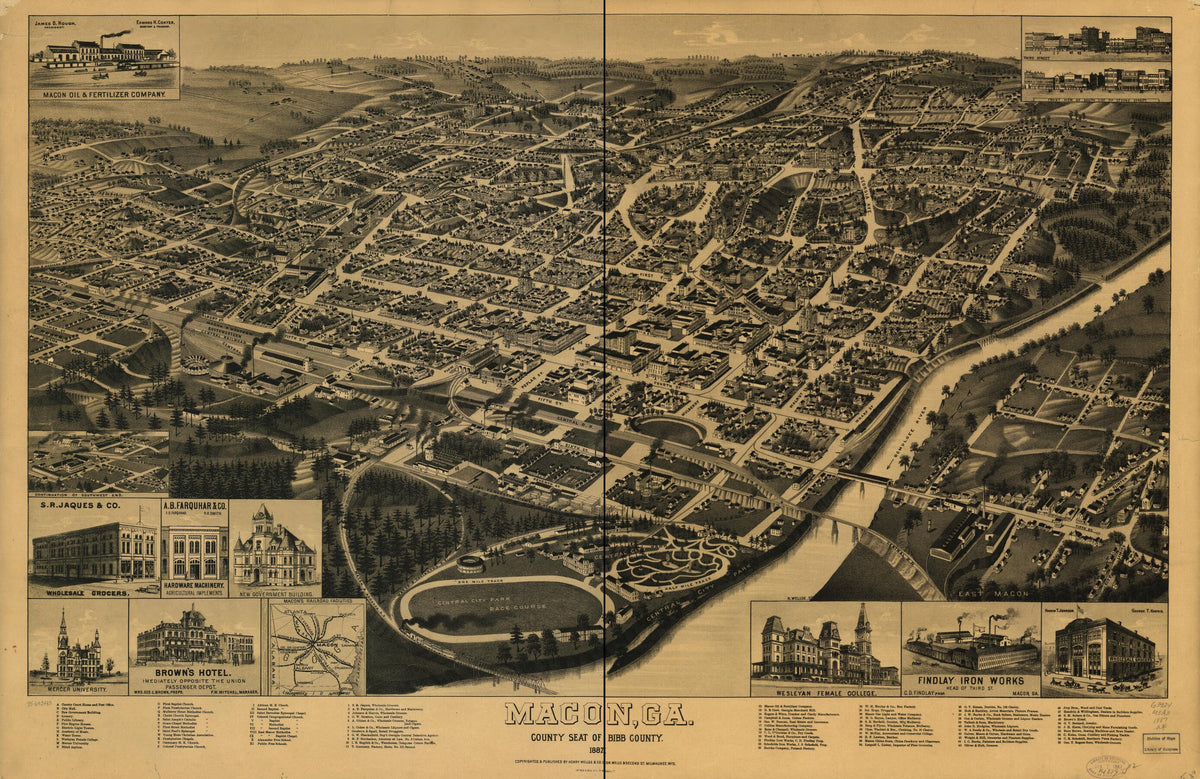 Macon, Georgia County Seat of Bibb County 1887 by Relic Map Company