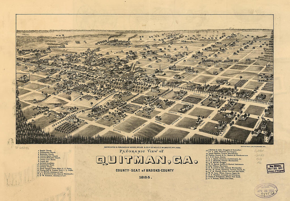 This old map of Seat of Brooks-County from 1885 was created by Beck & Pauli, Wellge & Co Norris in 1885
