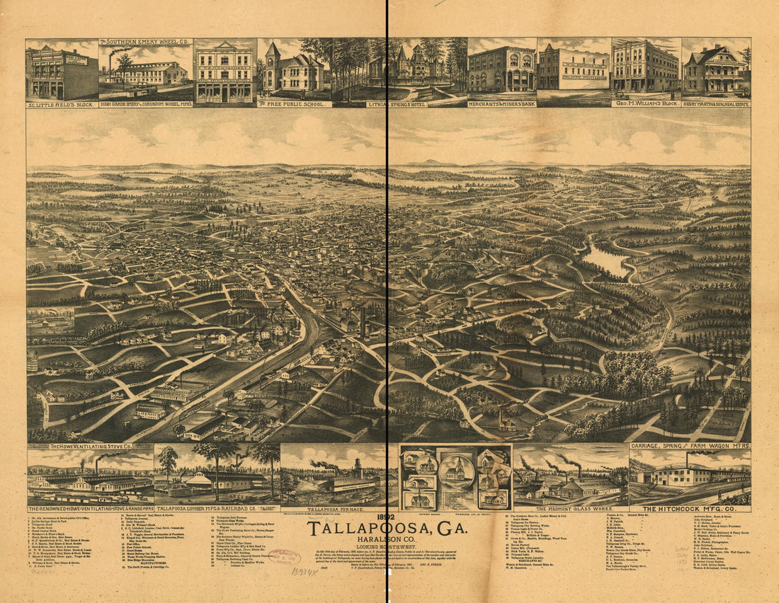 This old map of Tallapoosa, Georgia Haralson Co from 1892 was created by Burleigh Litho, George E. Norris in 1892