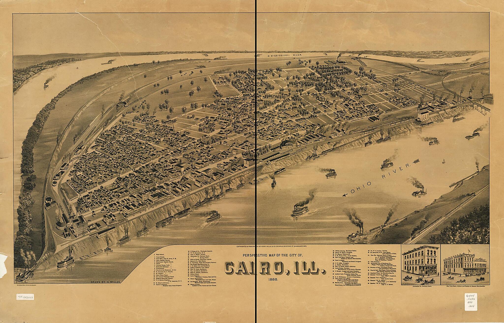 This old map of Perspective Map of the City of Cairo, Ill. from 1888 was created by Beck & Pauli, Henry Wellge & Co, H. (Henry) Wellge in 1888