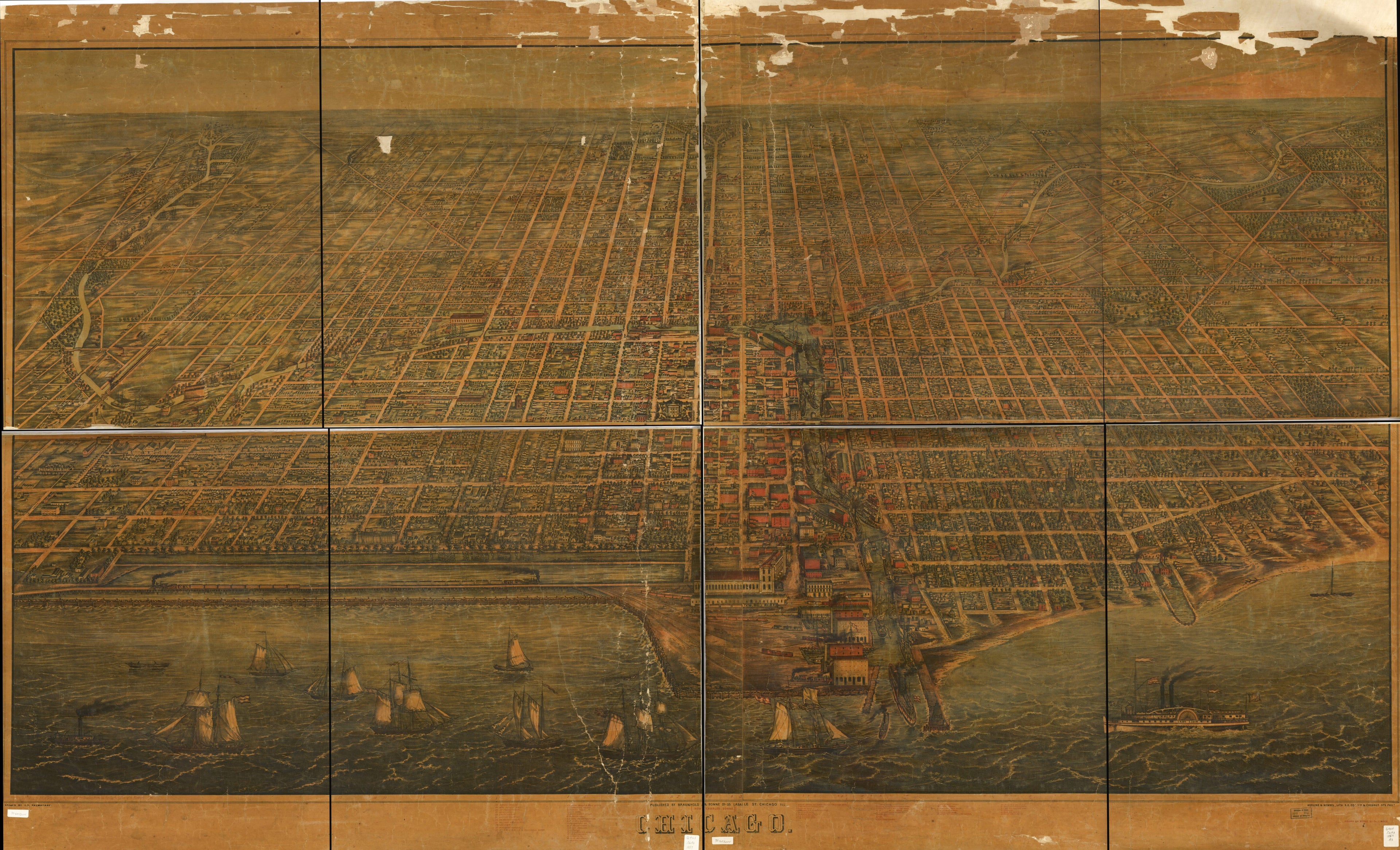 This old map of Chicago from 1857 was created by Braunhold & Sonne, Herline & Hensel, Christian Inger, J. T. (James T.) Palmatary in 1857