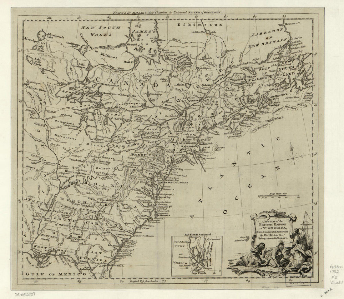 This old map of A New Map of the British Empire In Nth. America from 1782 was created by Thomas Kitchin, George Henry Millar in 1782