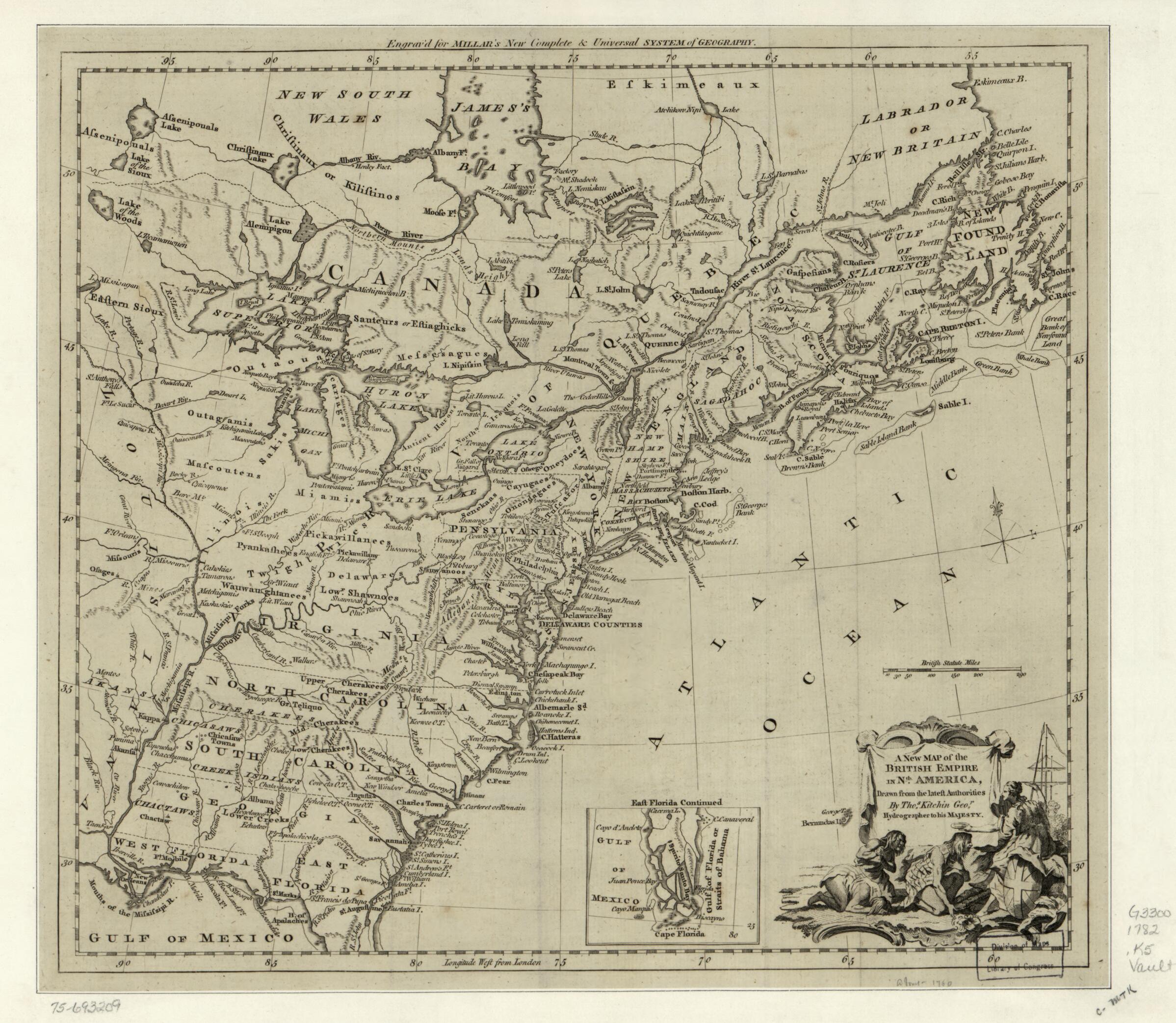 This old map of A New Map of the British Empire In Nth. America from 1782 was created by Thomas Kitchin, George Henry Millar in 1782