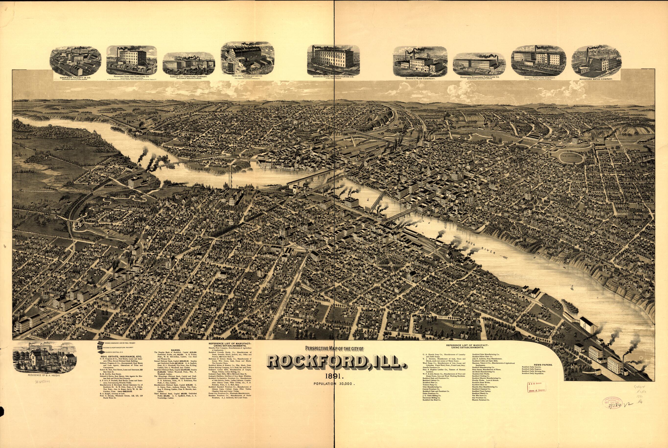 This old map of Perspective Map of the City of Rockford, Ill. from 1891 was created by in 1891