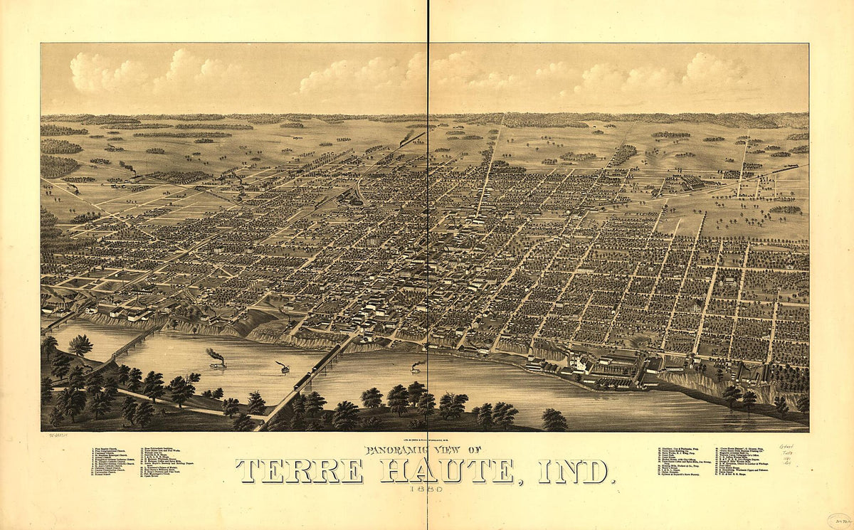 Panoramic View of Terre Haute, Indiana 1880 by Relic Map Company
