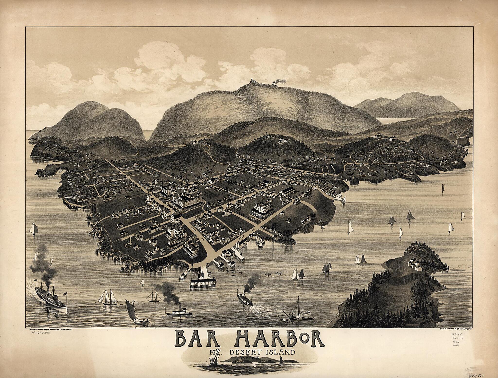 This old map of Bar Harbor, Mt. Desert Island, Maine from 1886 was created by Geo. H. Walker & Co, G. W. Morris in 1886
