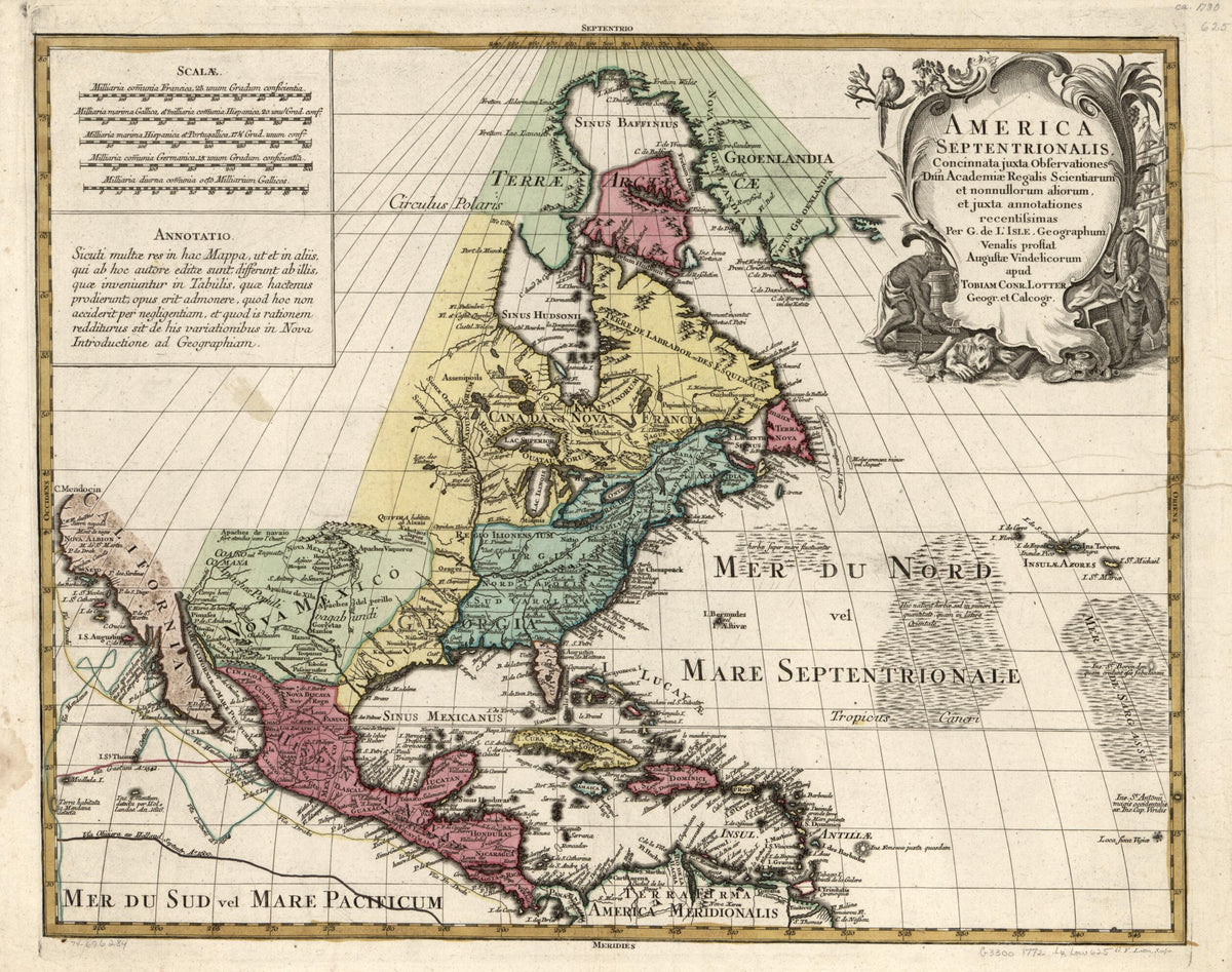 America Septentrionalis, Concinnata Juxta Observationes Dñn Academiæ Regalis Scientiarum Et Nonnullorum Aliorum, Et Juxta Annotationes Recentissimas in 1772 by Relic Map Company