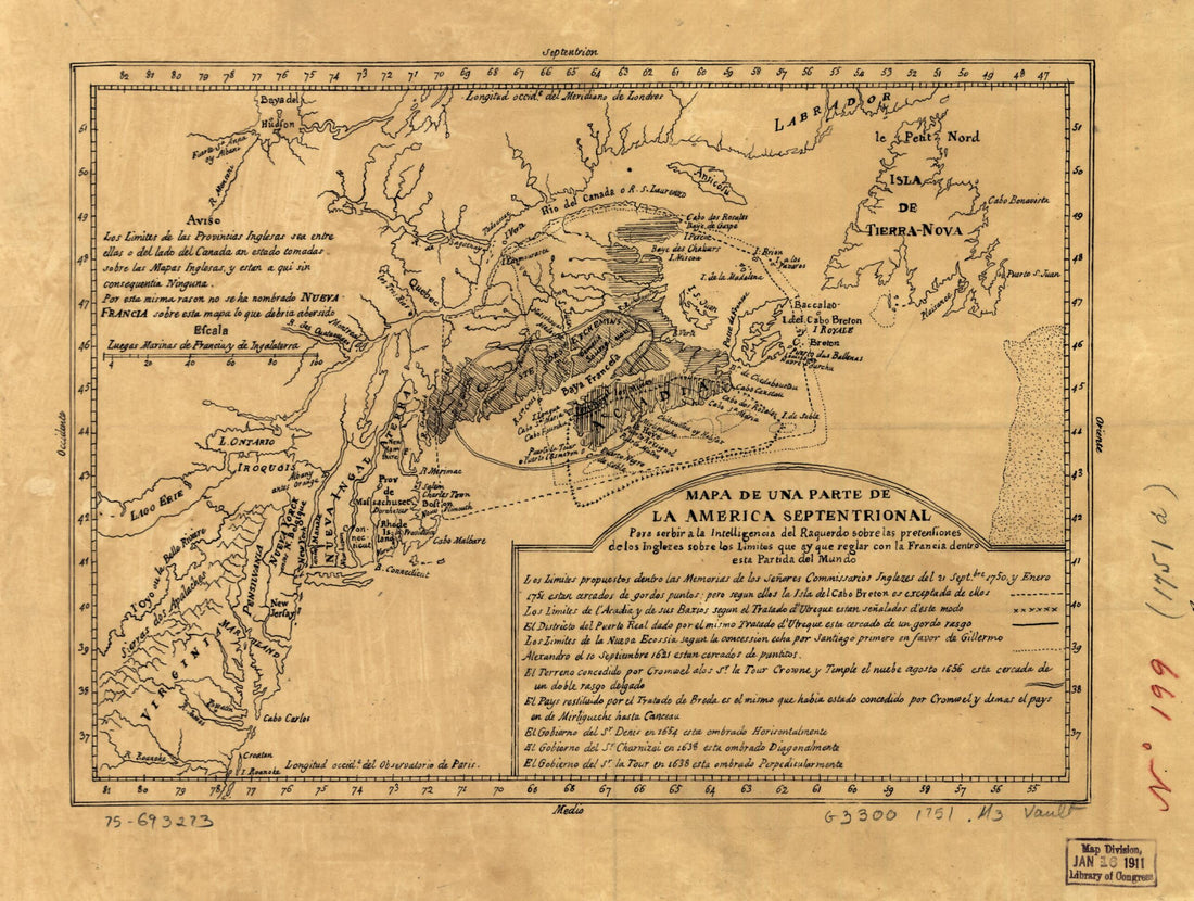 This old map of Mapa De Una Parte De La America Septentrional from 1751 was created by in 1751