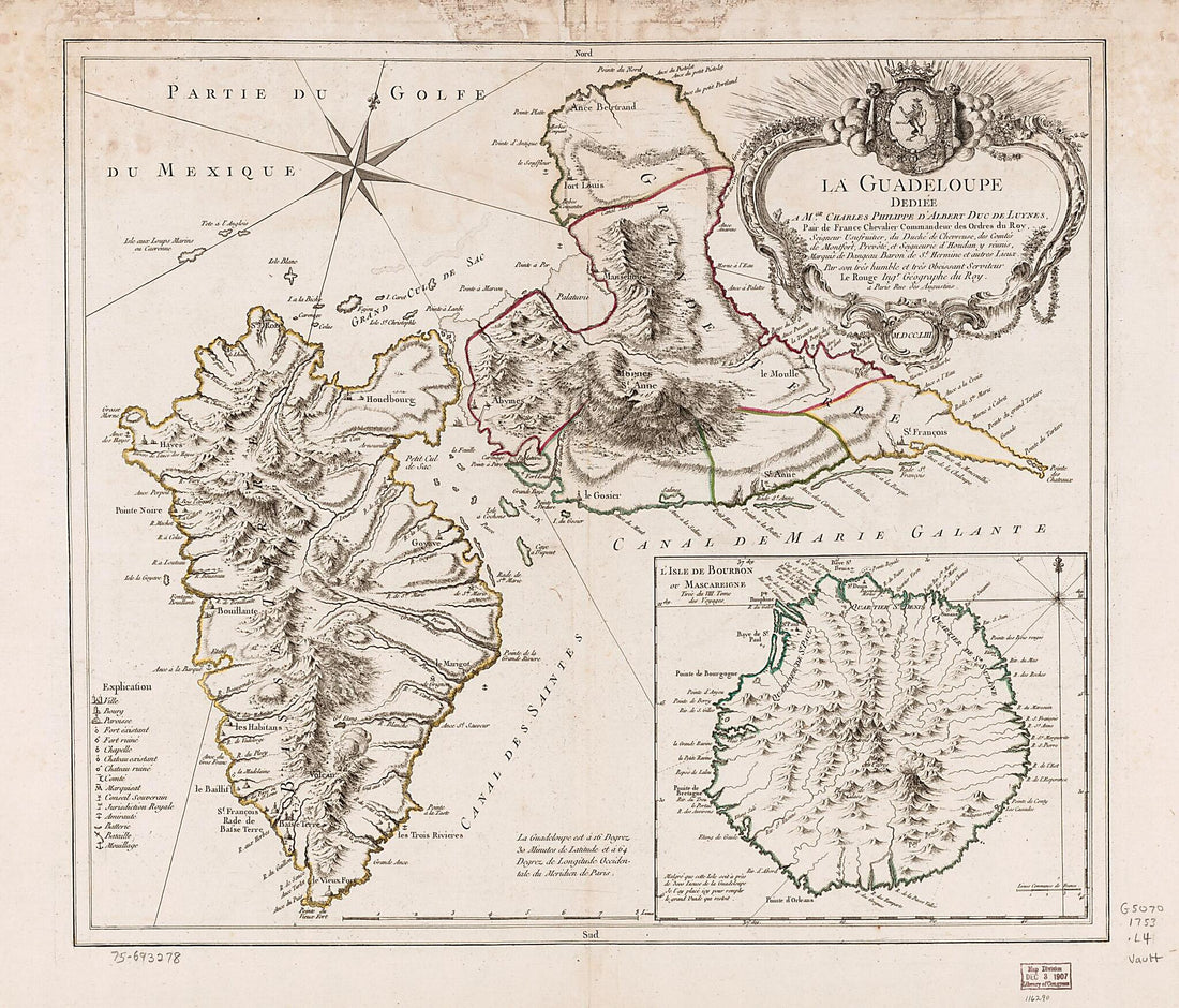 This old map of La Guadeloupe Dediée a Mgr. Charles Philippe D&