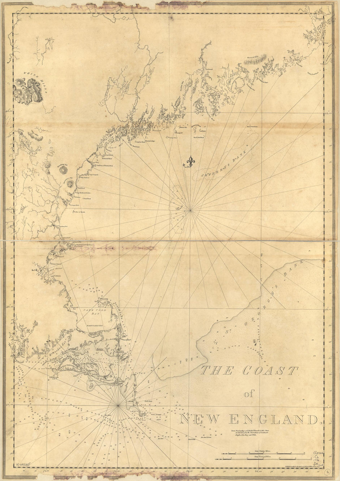 This old map of The Coast of New England from 1776 was created by Joseph F. W. (Joseph Frederick Wallet) Des Barres in 1776