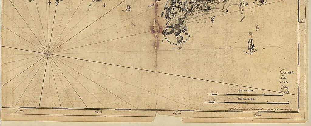 This old map of Coast of Maine from Salter Island to Portland Head from 1776 was created by Joseph F. W. (Joseph Frederick Wallet) Des Barres in 1776