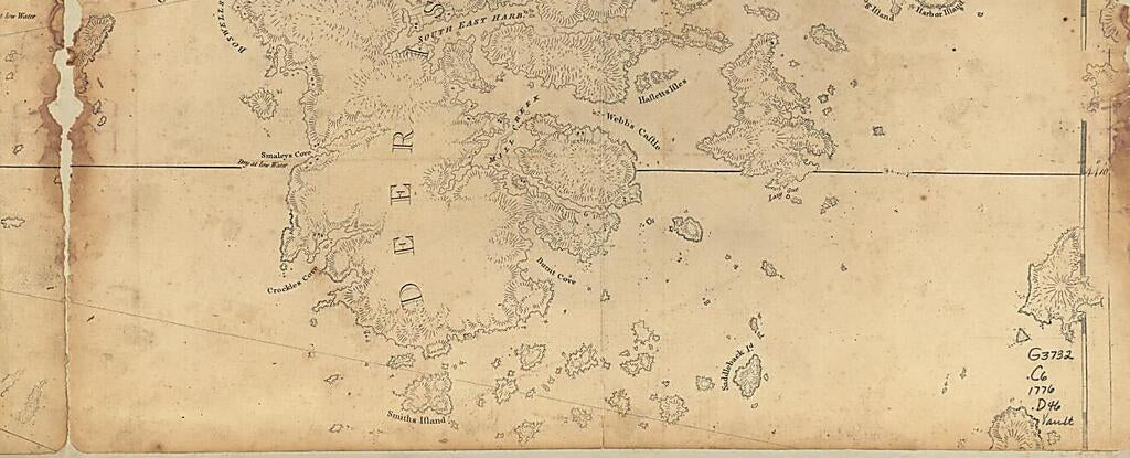 This old map of Coast of Maine Showing Blue Hill Bay, Penobscot Bay, Belfast Bay, Islesboro Island, Deer Island, and Other Islands from 1776 was created by Joseph F. W. (Joseph Frederick Wallet) Des Barres in 1776