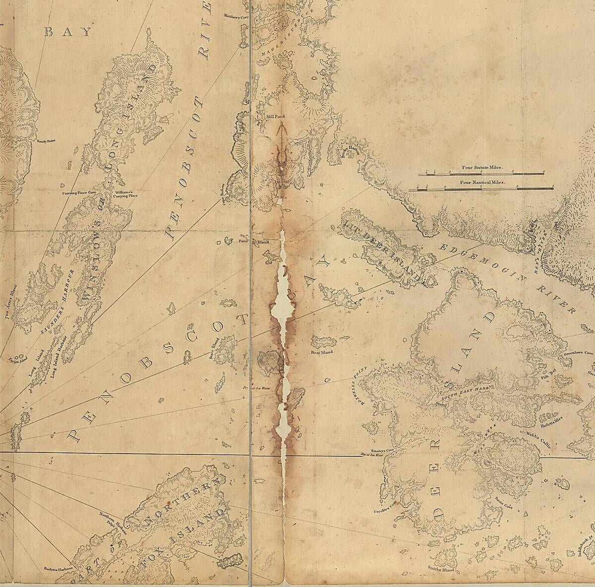 This old map of Coast of Maine Showing Blue Hill Bay, Penobscot Bay, Belfast Bay, Islesboro Island, Deer Island, and Other Islands from 1776 was created by Joseph F. W. (Joseph Frederick Wallet) Des Barres in 1776