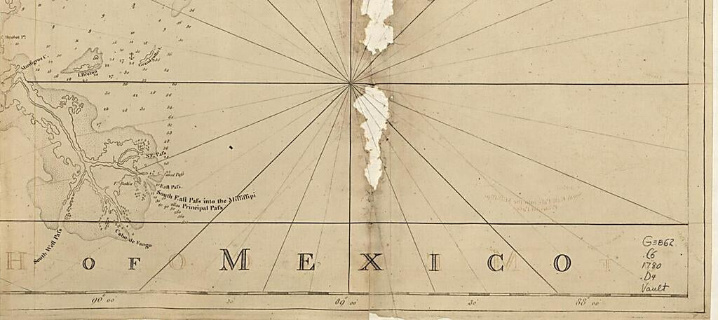 This old map of Chart of the Gulf Coast from Pensacola to Atchafalaya River from 1780 was created by Joseph F. W. (Joseph Frederick Wallet) Des Barres in 1780