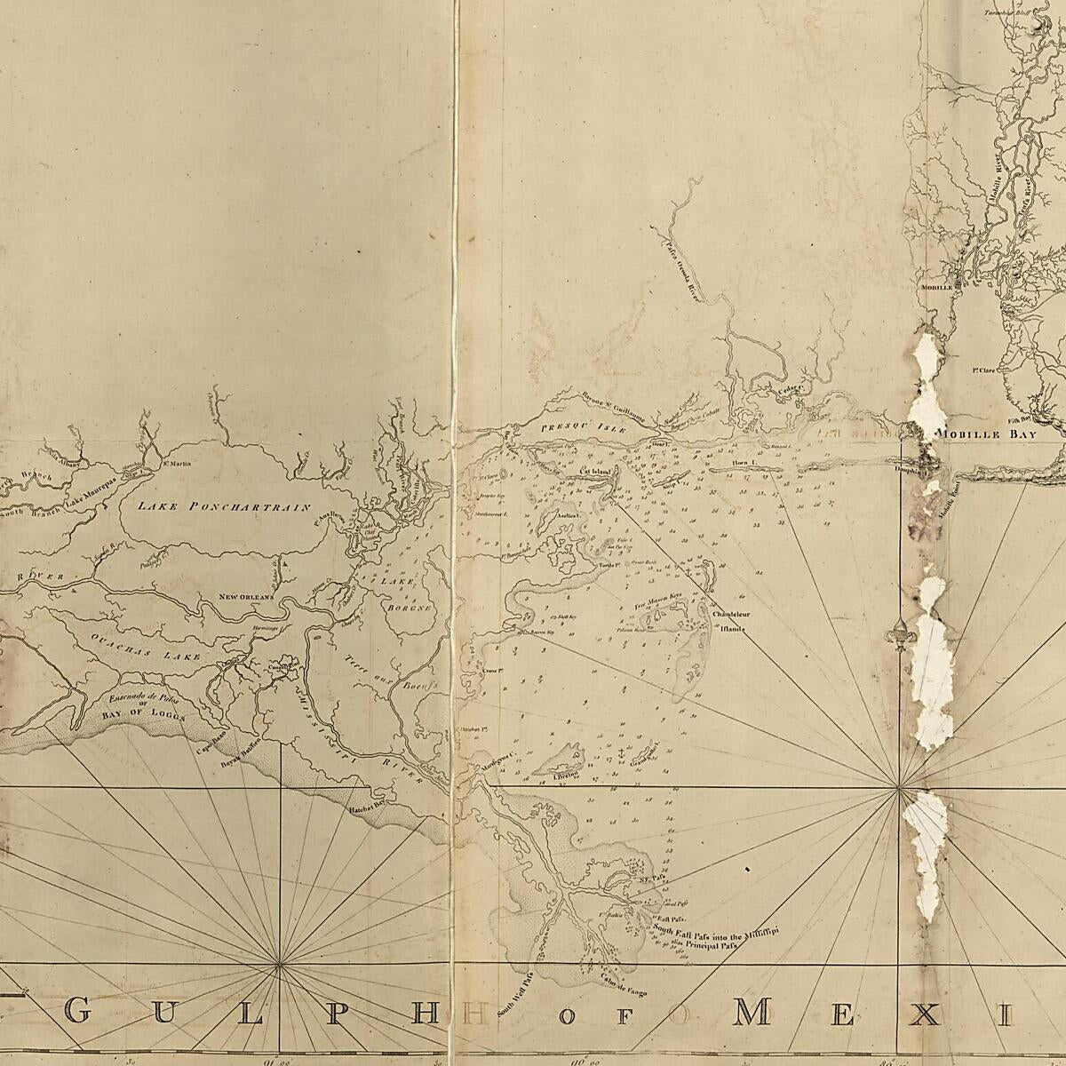 This old map of Chart of the Gulf Coast from Pensacola to Atchafalaya River from 1780 was created by Joseph F. W. (Joseph Frederick Wallet) Des Barres in 1780