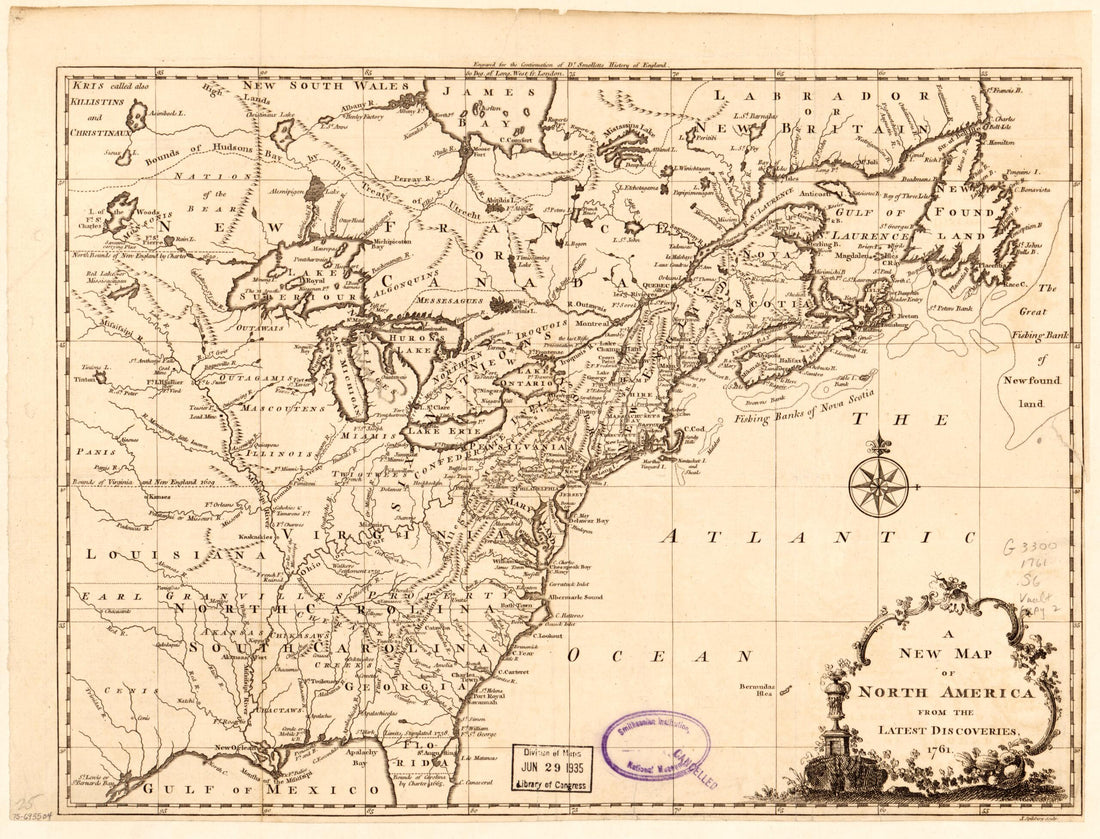 This old map of A New Map of North America from the Latest Discoveries from 1761 was created by John Spilsbury in 1761