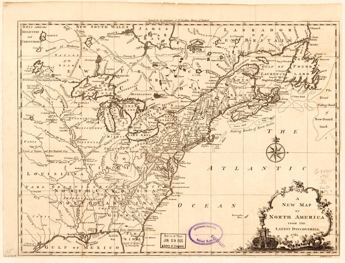 A New Map of North America from the Latest Discoveries 1761 by Relic Map Company