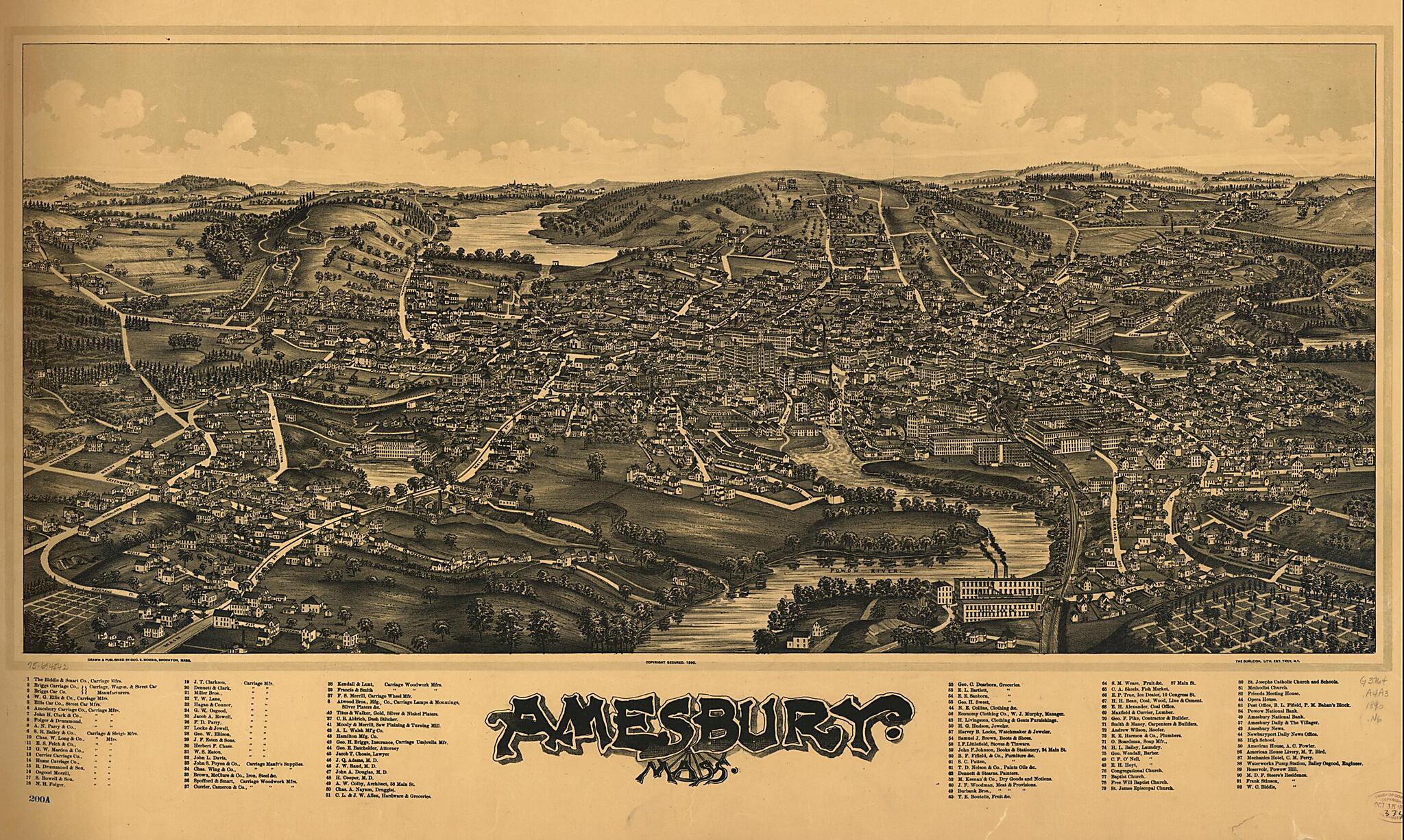 This old map of Amesbury, Massachusetts from 1890 was created by Burleigh Litho, George E. Norris in 1890