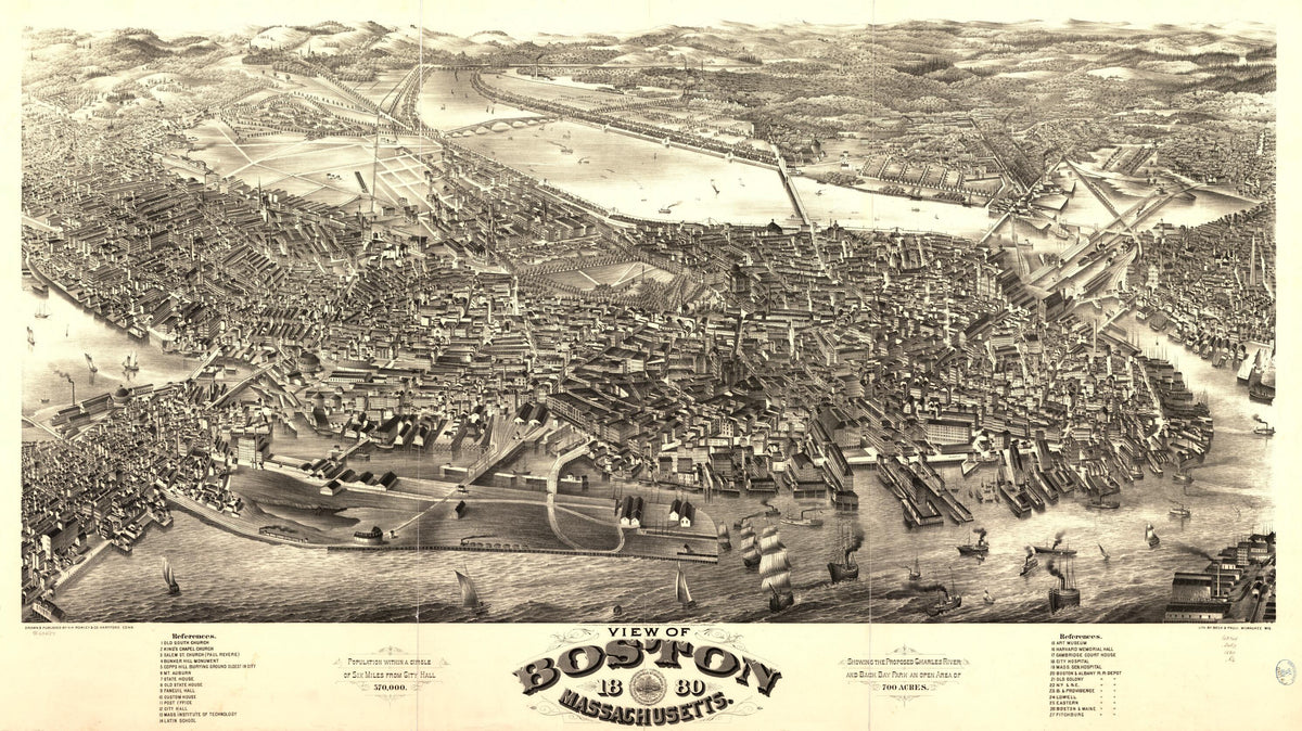 View of Boston, Massachusetts 1880 by Relic Map Company