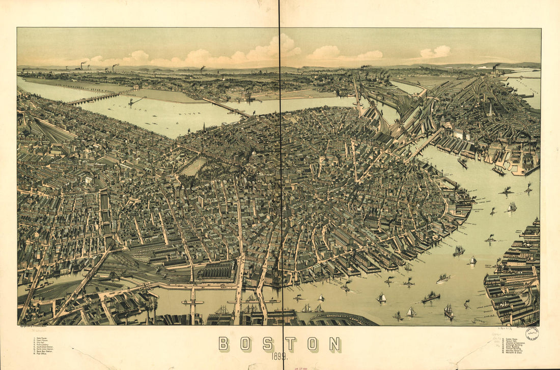 This old map of Boston from 1899 was created by A. E. (Albert E.) Downs,  Geo. H. Walker & Co in 1899